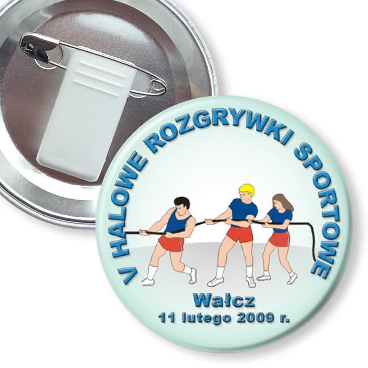 przypinka z żabką i agrafką V Halowe Rozgrywki Sportowe
