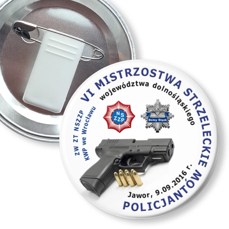 przypinka z żabką i agrafką VI Mistrzostwa Strzeleckie Policjantów