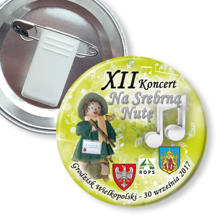 przypinka z żabką i agrafką XII Koncert Na Srebrną Nutę 2017