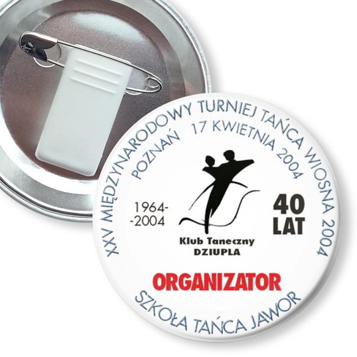 przypinka z żabką i agrafką XXV Międzynarodowy Turniej Tańca - ORGANIZATOR