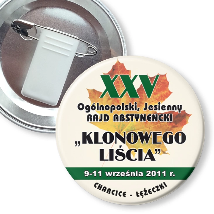 przypinka z żabką i agrafką XXV Ogólnopolski Rajd Abstynencki Klonowego Liścia