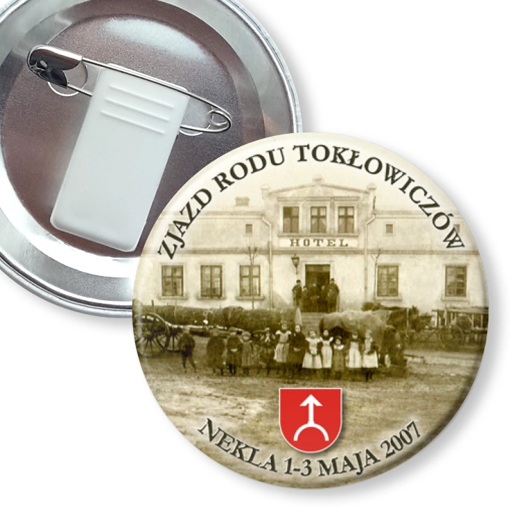 przypinka z żabką i agrafką Zjazd Rodu Tokłowiczów