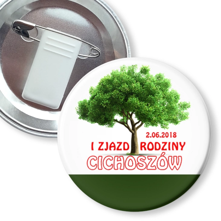 przypinka z żabką i agrafką Zjazd Rodziny Cichoszów