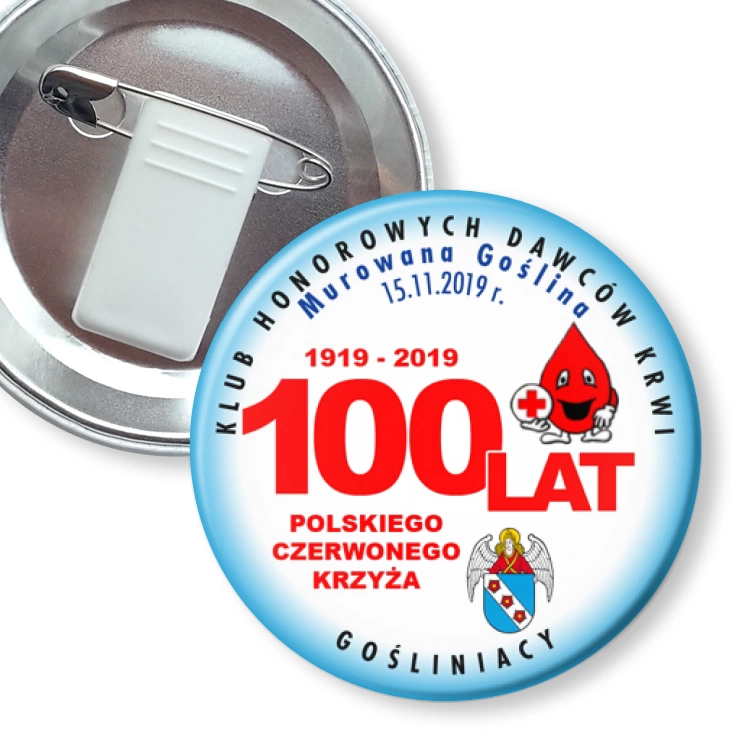 przypinka z żabką i agrafką 100 lat PCK