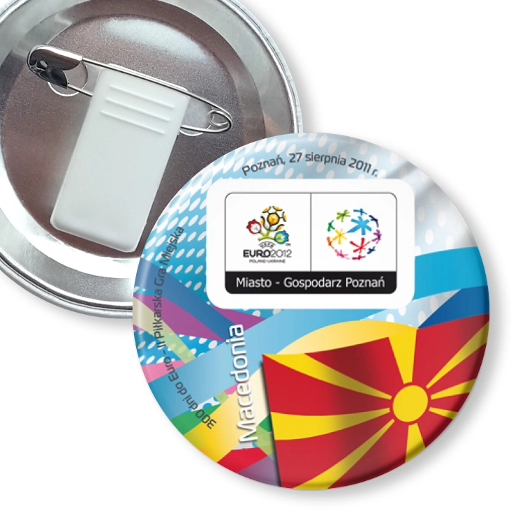 przypinka z żabką i agrafką 300 dni do Euro - II Piłkarska Gra Miejska - Macedonia