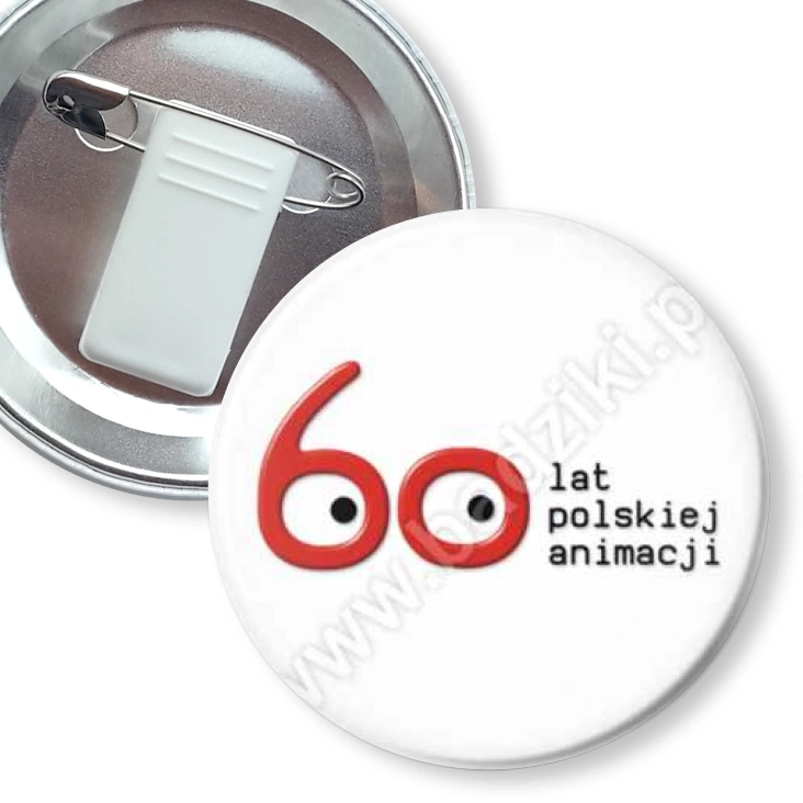 przypinka z żabką i agrafką 60 lat Polskiej Animacji
