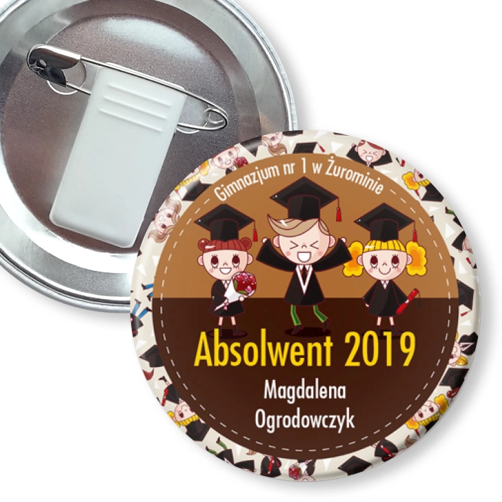 przypinka z żabką i agrafką Absolwent 2019