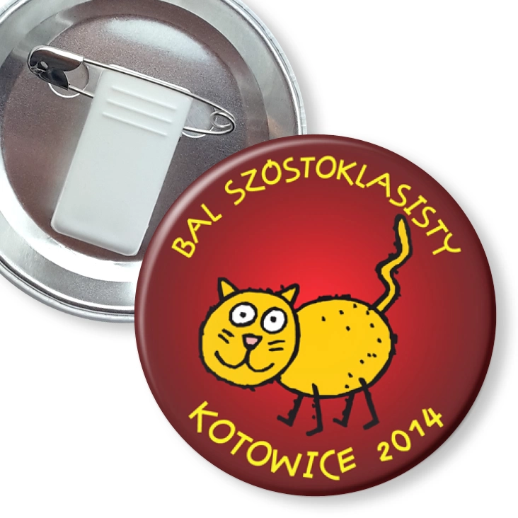 przypinka z żabką i agrafką Bal Szóstoklasisty Kotowice 2014