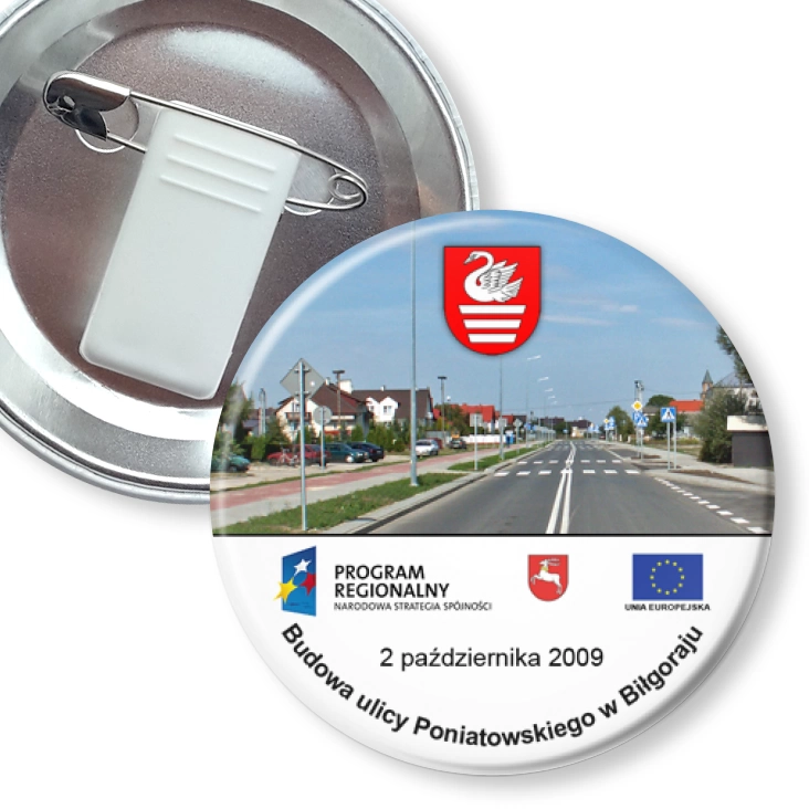 przypinka z żabką i agrafką Budowa ulicy Poniatowskiego w Biłgoraju