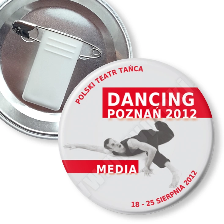 przypinka z żabką i agrafką Dancing Poznań 2012 - media