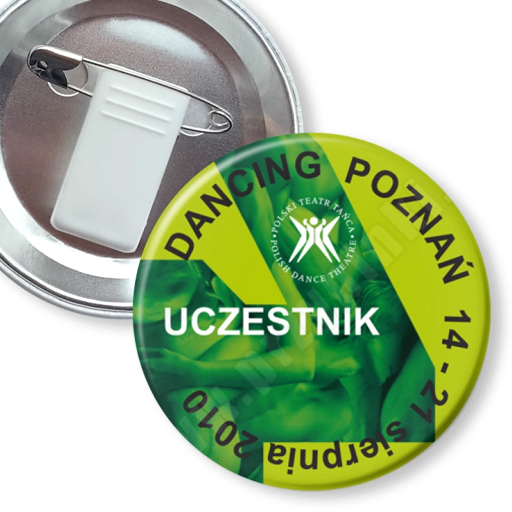przypinka z żabką i agrafką Dancing Poznań 2010 - uczestnik