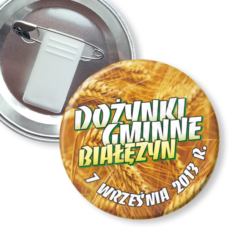 przypinka z żabką i agrafką Dożynki Gminne Białężyn