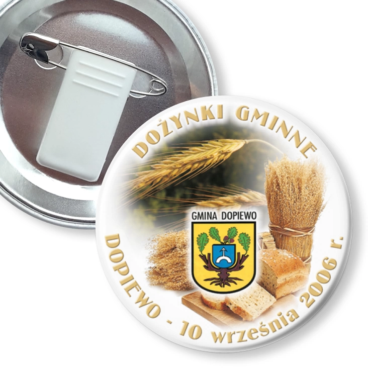 przypinka z żabką i agrafką Dożynki Gminne - Dopiewo