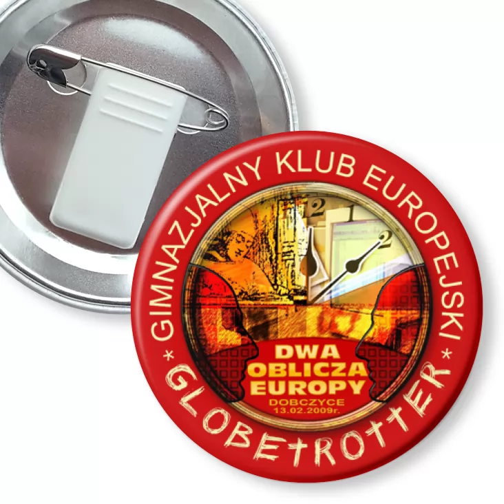 przypinka z żabką i agrafką Dwa oblicza Europy