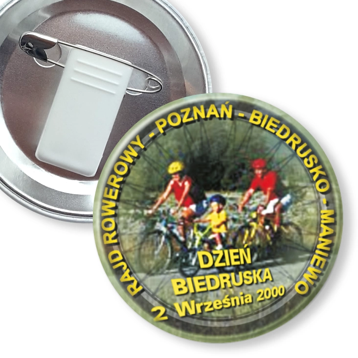 przypinka z żabką i agrafką Dzień Biedruska 2000