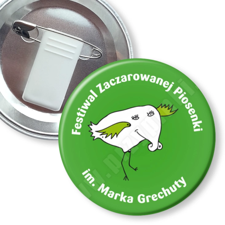 przypinka z żabką i agrafką Festiwal Zaczarowanej Piosenki im. Marka Grechuty