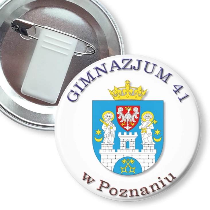 przypinka z żabką i agrafką Gimnazjum 41 w Poznaniu