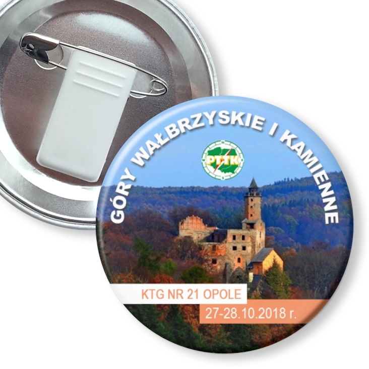 przypinka z żabką i agrafką Góry Wałbrzyskie i Kamienne