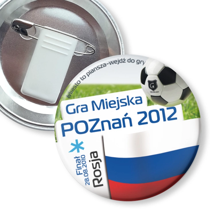 przypinka z żabką i agrafką Gra Miejska - Poznań 2012 - Rosja