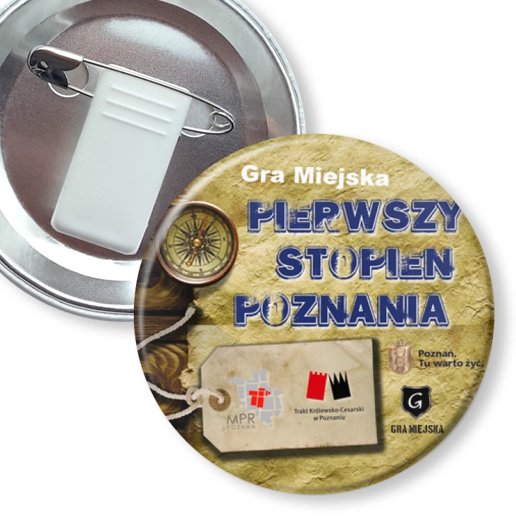 przypinka z żabką i agrafką Gra Miejska Poznań