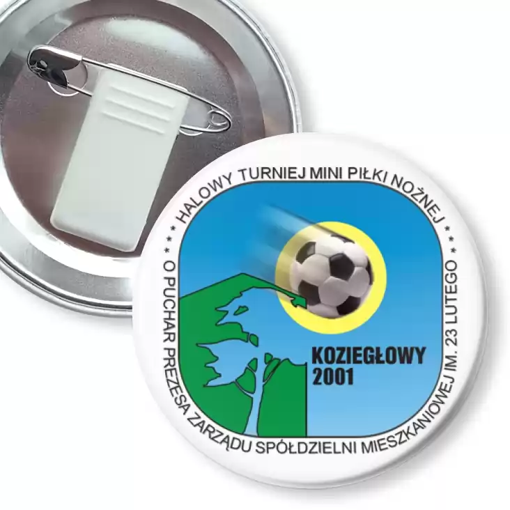 przypinka z żabką i agrafką Halowy turniej mini piłki nożnej - Koziegłowy 2001
