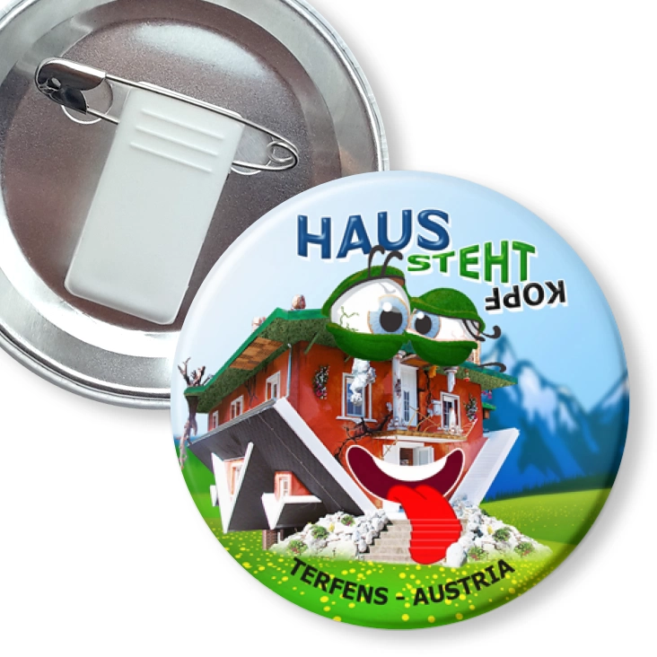 przypinka z żabką i agrafką Haus Steht Kopf