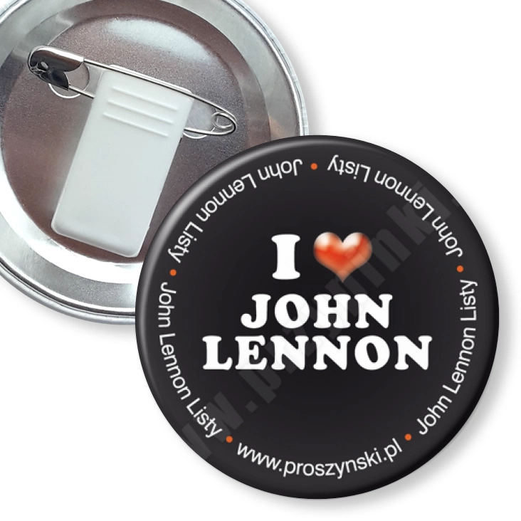 przypinka z żabką i agrafką I love John Lennon