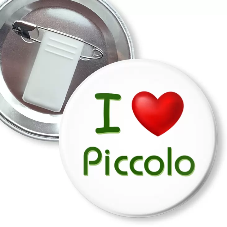 przypinka z żabką i agrafką I love Piccolo