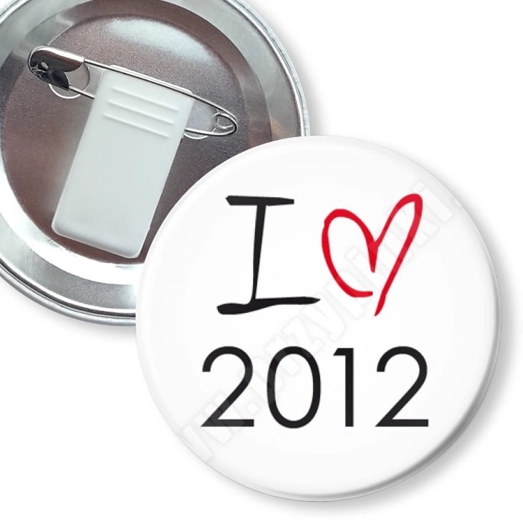 przypinka z żabką i agrafką I love 2012