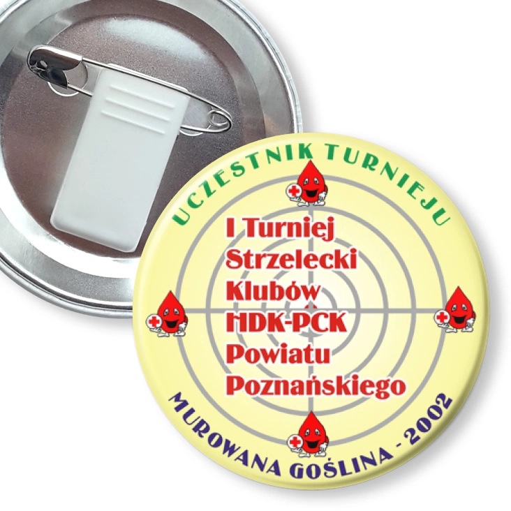 przypinka z żabką i agrafką I Turniej Strzelecki Klubów HKD-PCK Powiatu Poznańskiego