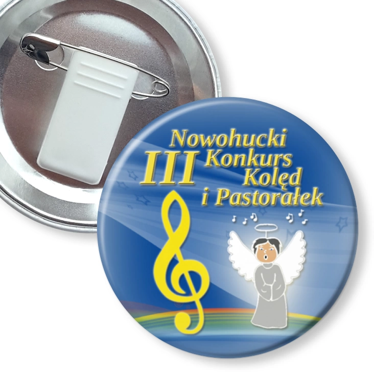 przypinka z żabką i agrafką III Nowohucki Konkurs Kolęd i Pastorałek