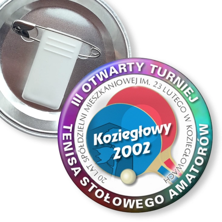 przypinka z żabką i agrafką III Otwart Turniej Tenisa Stołowego Amatorów Koziegłowy 2002