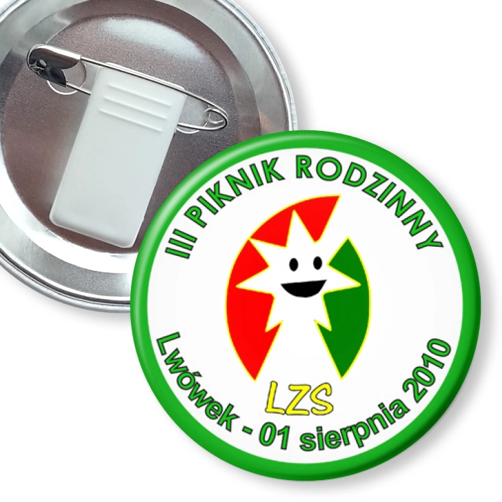 przypinka z żabką i agrafką III Piknik Rodzinny - Lwówek 2010