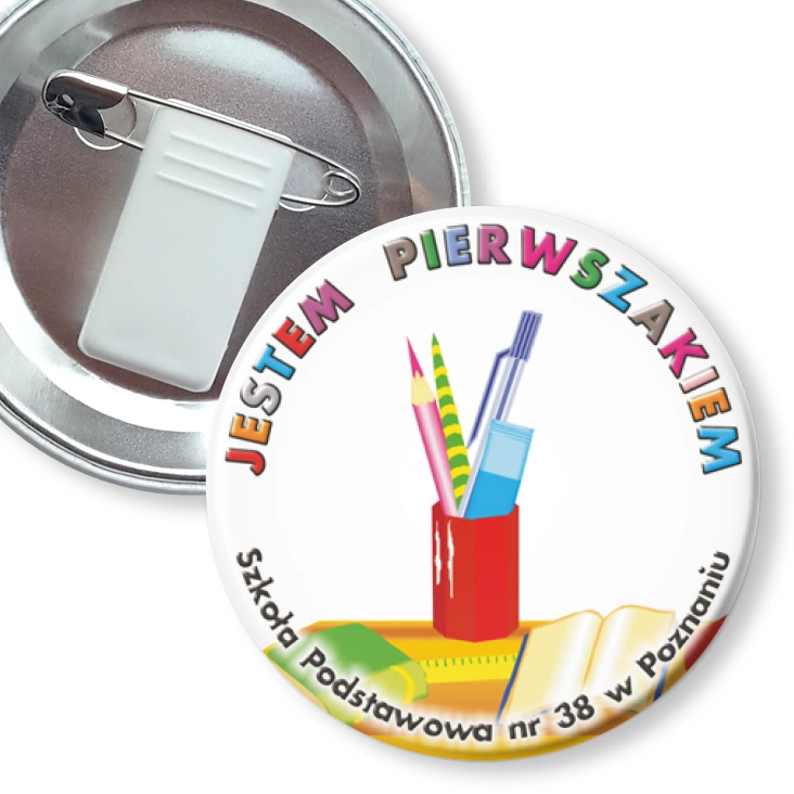 przypinka z żabką i agrafką Jestem pierwszakiem