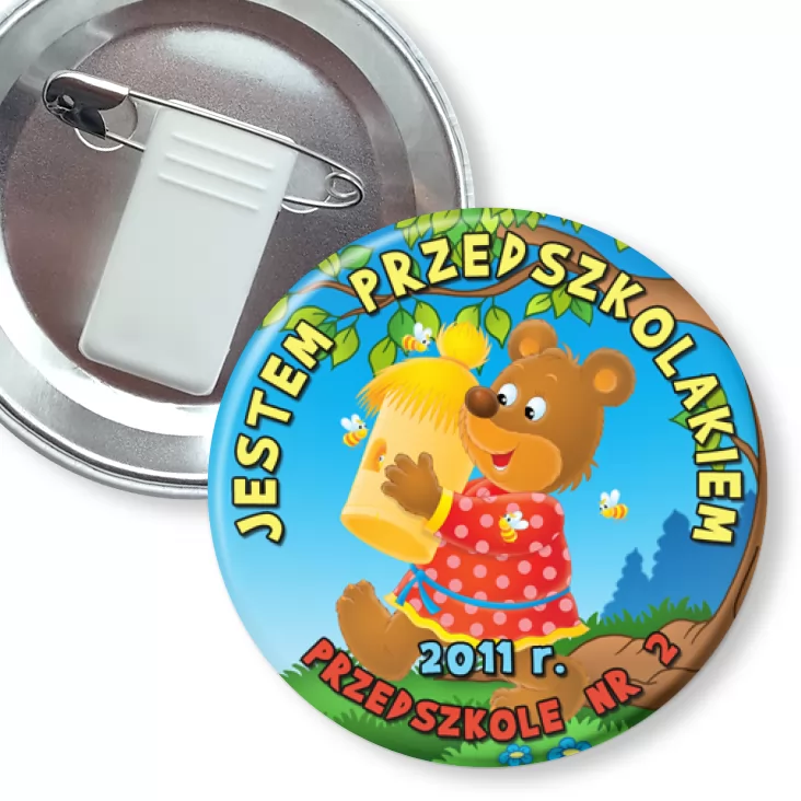 przypinka z żabką i agrafką Jestem przedszkolakiem