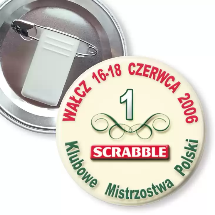 przypinka z żabką i agrafką Klubowe Mistrzostwa Polski -  Scrabble 2006