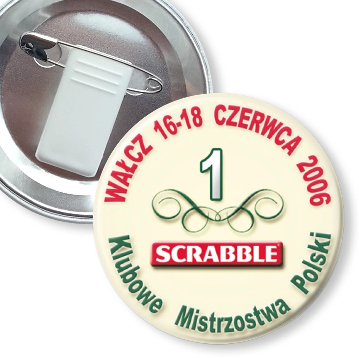 przypinka z żabką i agrafką Klubowe Mistrzostwa Polski - Scrabble 2006
