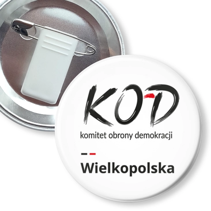 przypinka z żabką i agrafką Kod Wielkopolska