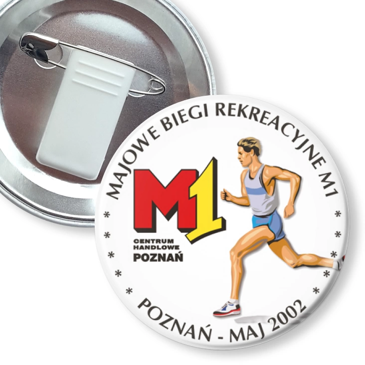 przypinka z żabką i agrafką Majowe Biegi Rekreacyjne M1 2002