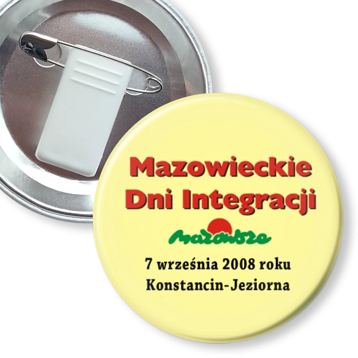 przypinka z żabką i agrafką Mazowieckie Dni Integracji