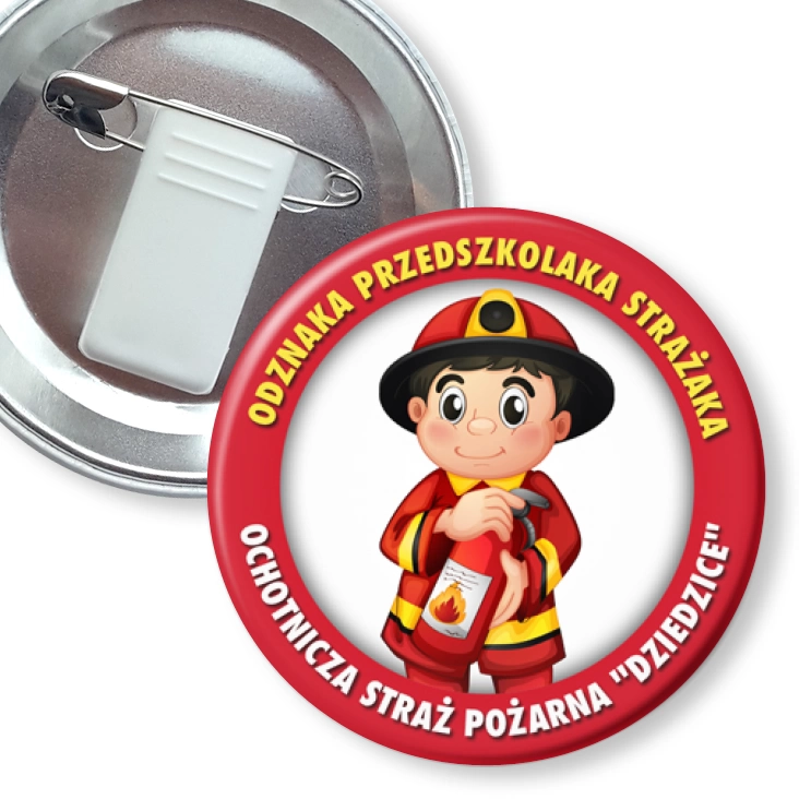 przypinka z żabką i agrafką Odznaka Przedszkolaka Strażaka