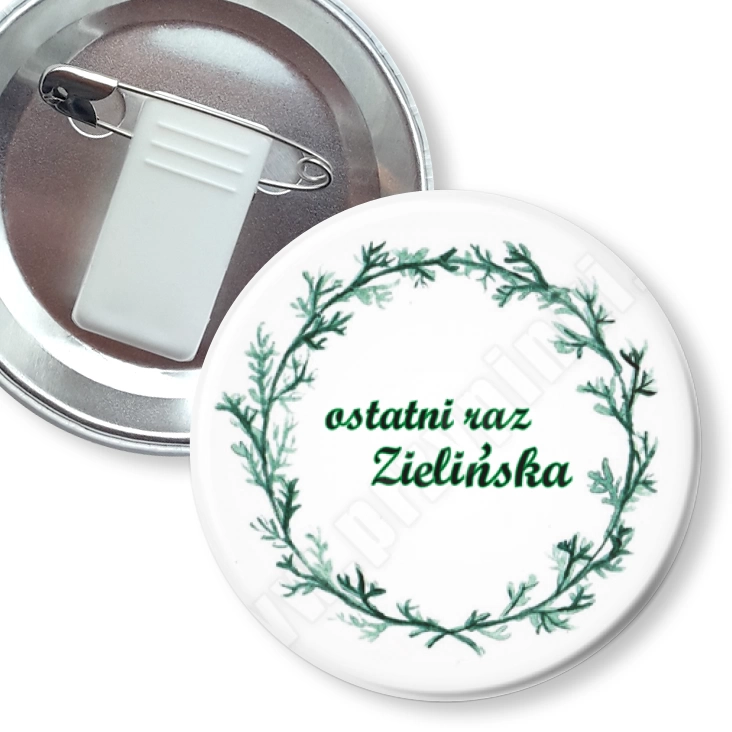 przypinka z żabką i agrafką Ostatni raz Zielińska