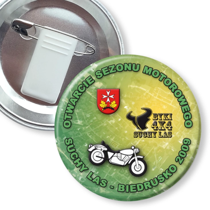 przypinka z żabką i agrafką Otwarcie Sezonu Motorowego 2009