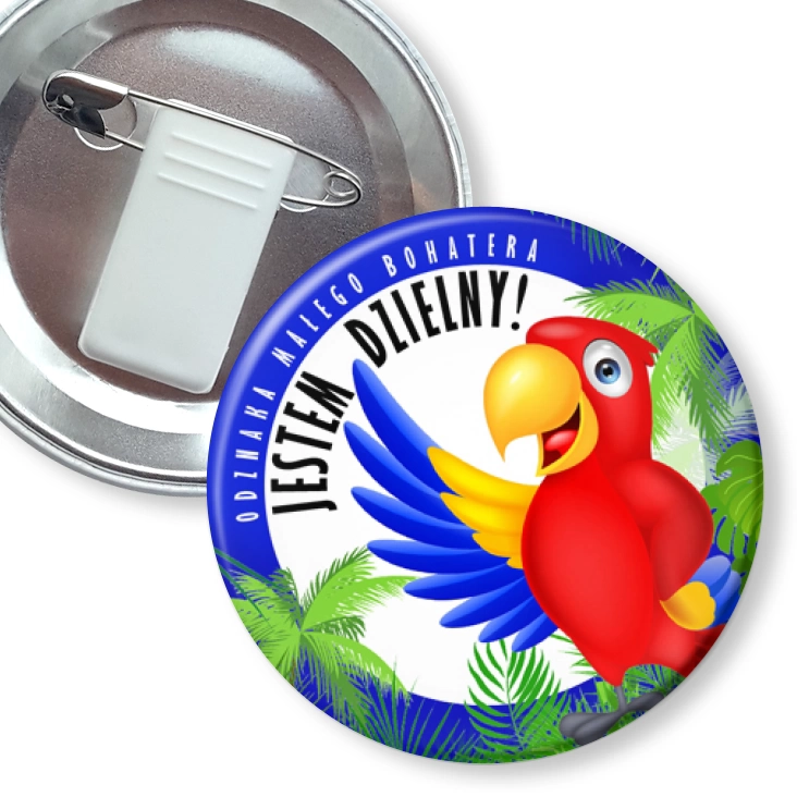 przypinka z żabką i agrafką Papugarnia Carmen - Jestem Dzielny!