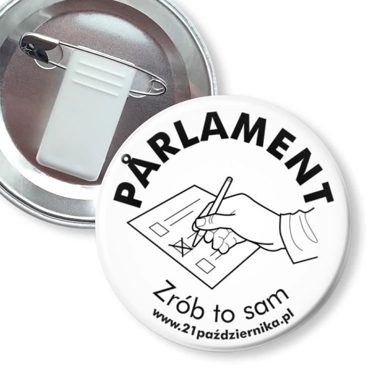 przypinka z żabką i agrafką Parlament