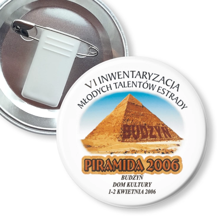 przypinka z żabką i agrafką Piramida 2006 - Budzyń