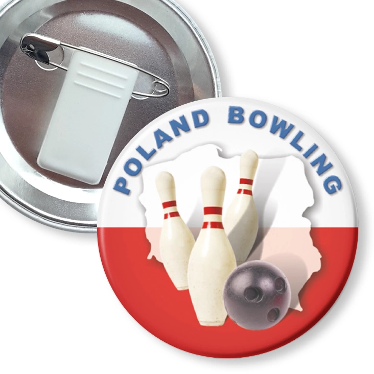 przypinka z żabką i agrafką Poland Bowling