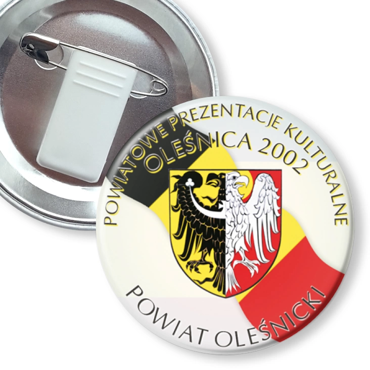 przypinka z żabką i agrafką Powiatowe Prezentacje Kulturowe 2002