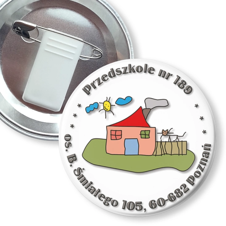 przypinka z żabką i agrafką Przedszkole nr 189