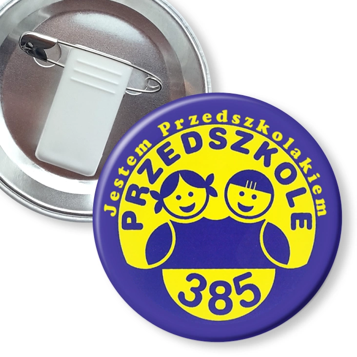 przypinka z żabką i agrafką Przedszkole nr 385